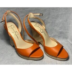 Jessica Simpson Orange Wedge Sandals with Ankle Strap Size 6.5